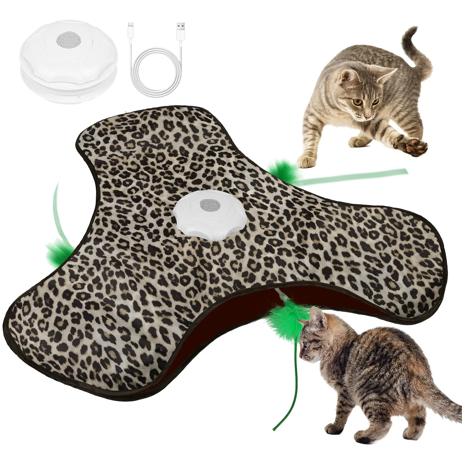 AUYAO Giocattolo Elettrico Interattivo per Gatti con 3 Modalità, Gioco Nascondino con Piume, Ricarica USB (Stampa Leopardata) - immagine 1