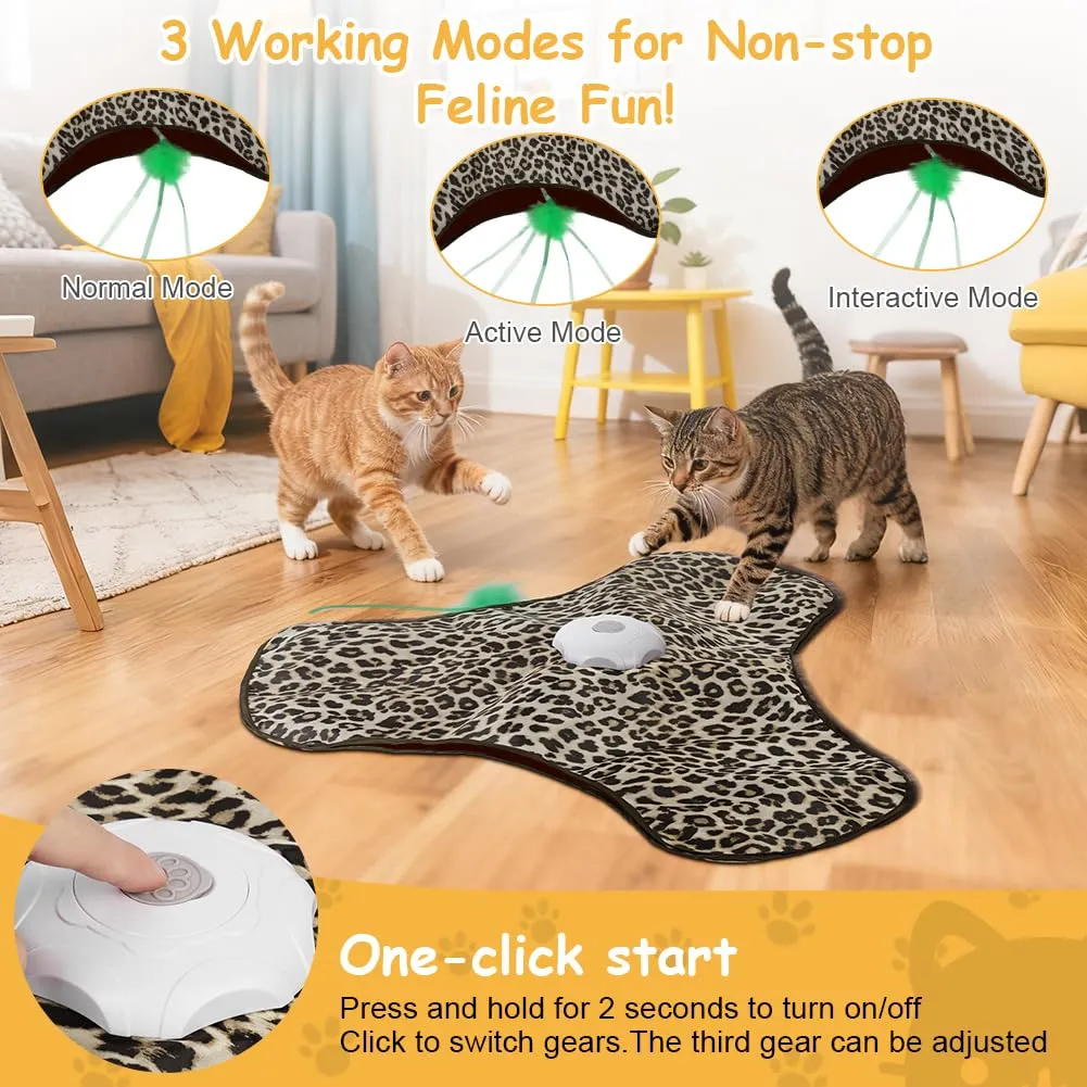 AUYAO Giocattolo Elettrico Interattivo per Gatti con 3 Modalità, Gioco Nascondino con Piume, Ricarica USB (Stampa Leopardata) - immagine 4