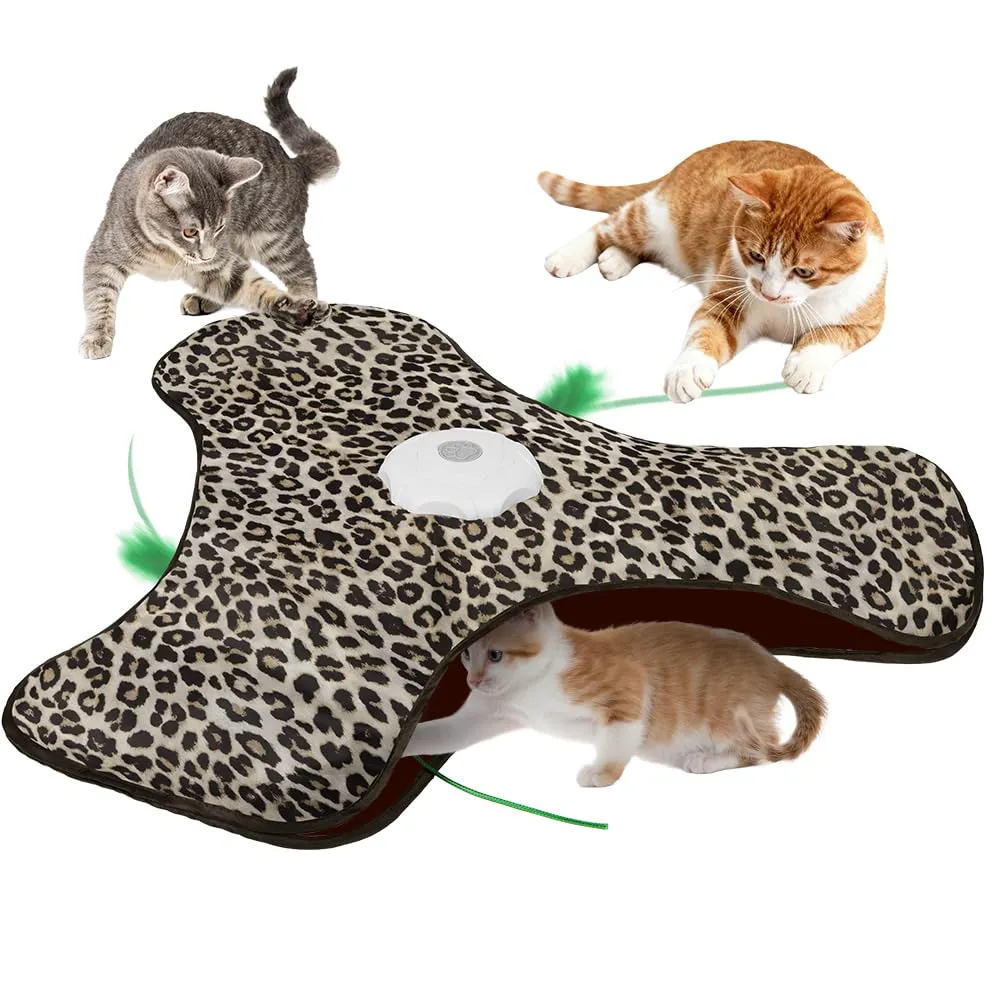 AUYAO Giocattolo Elettrico Interattivo per Gatti con 3 Modalità, Gioco Nascondino con Piume, Ricarica USB (Stampa Leopardata) - immagine 9