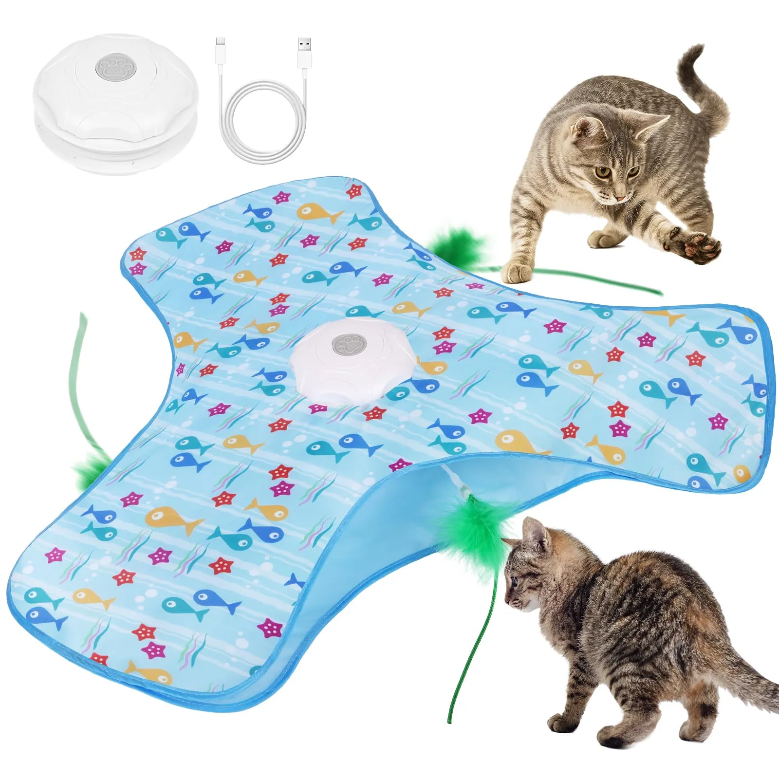 AUYAO Giocattolo Elettrico Interattivo per Gatti con 3 Modalità, Gioco Nascondino con Piume e Ricarica USB (Blu) - immagine 1