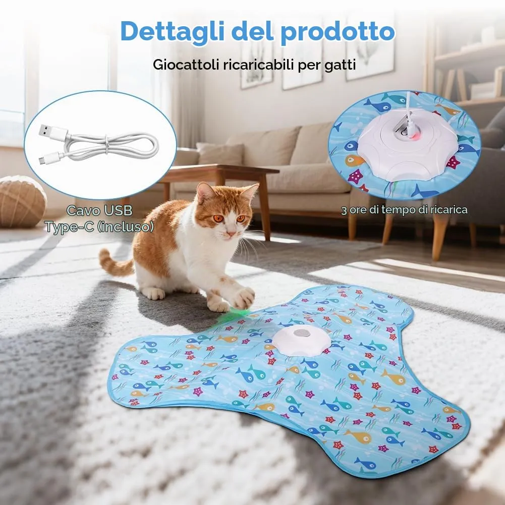 AUYAO Giocattolo Elettrico Interattivo per Gatti con 3 Modalità, Gioco Nascondino con Piume e Ricarica USB (Blu) - immagine 3