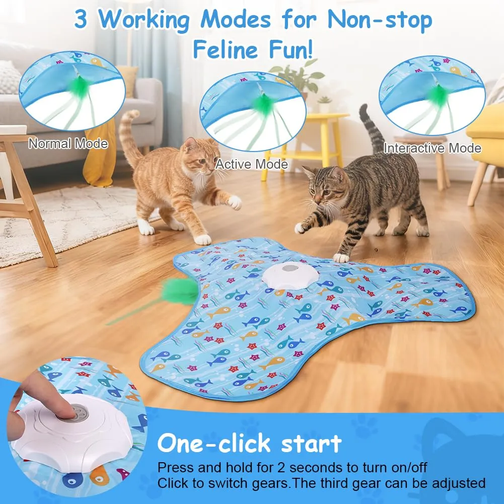 AUYAO Giocattolo Elettrico Interattivo per Gatti con 3 Modalità, Gioco Nascondino con Piume e Ricarica USB (Blu) - immagine 4