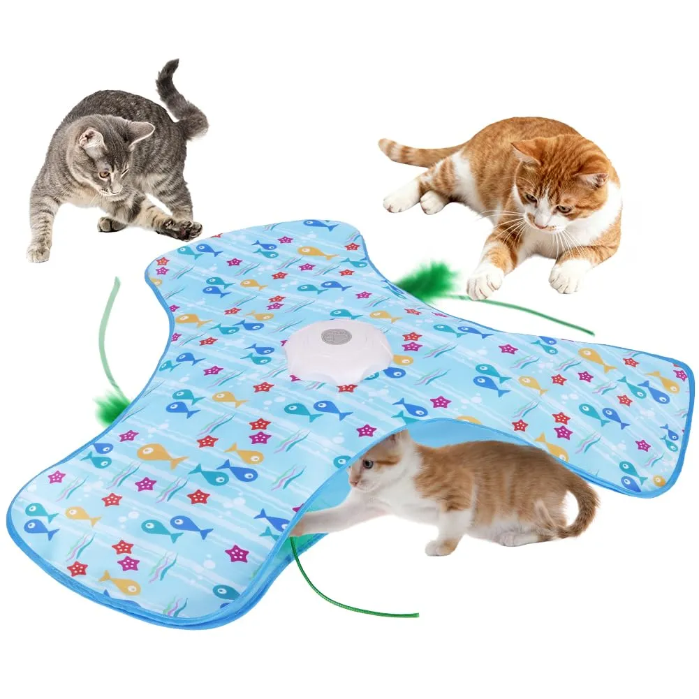 AUYAO Giocattolo Elettrico Interattivo per Gatti con 3 Modalità, Gioco Nascondino con Piume e Ricarica USB (Blu) - immagine 9