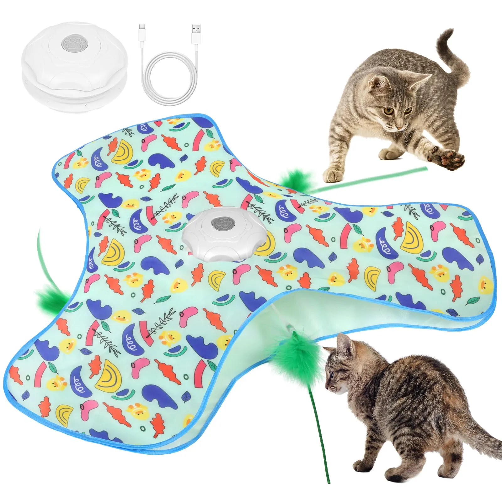 AUYAO Giocattolo Elettrico Interattivo per Gatti con 3 Modalità, Nascondino con Piume e Ricarica USB, Giallo - immagine 1