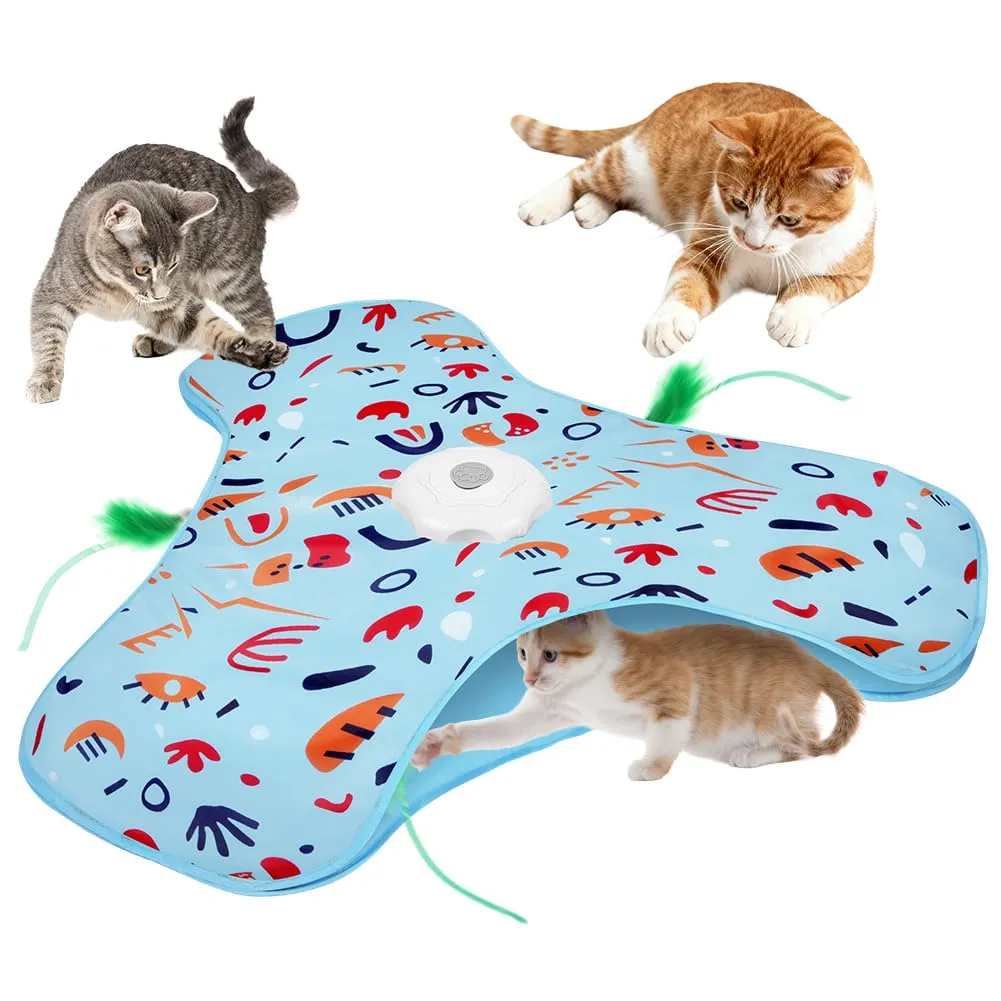 AUYAO Giocattolo Elettrico Interattivo per Gatti con 3 Modalità, Gioco Nascondino con Piume, Ricarica USB, Zampa di Gatto Blu - immagine 1