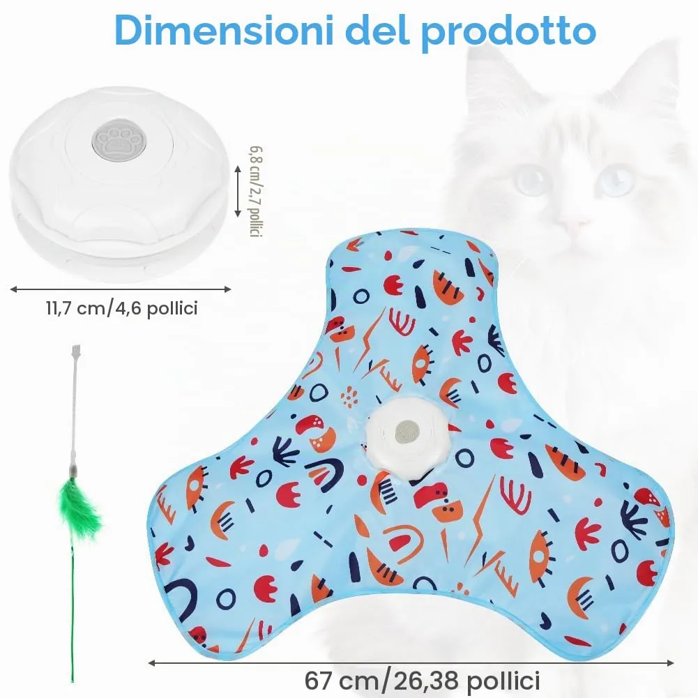 AUYAO Giocattolo Elettrico Interattivo per Gatti con 3 Modalità, Gioco Nascondino con Piume, Ricarica USB, Zampa di Gatto Blu - immagine 2