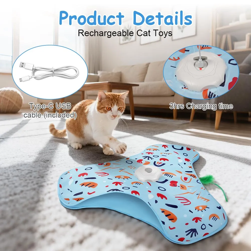AUYAO Giocattolo Elettrico Interattivo per Gatti con 3 Modalità, Gioco Nascondino con Piume, Ricarica USB, Zampa di Gatto Blu - immagine 3