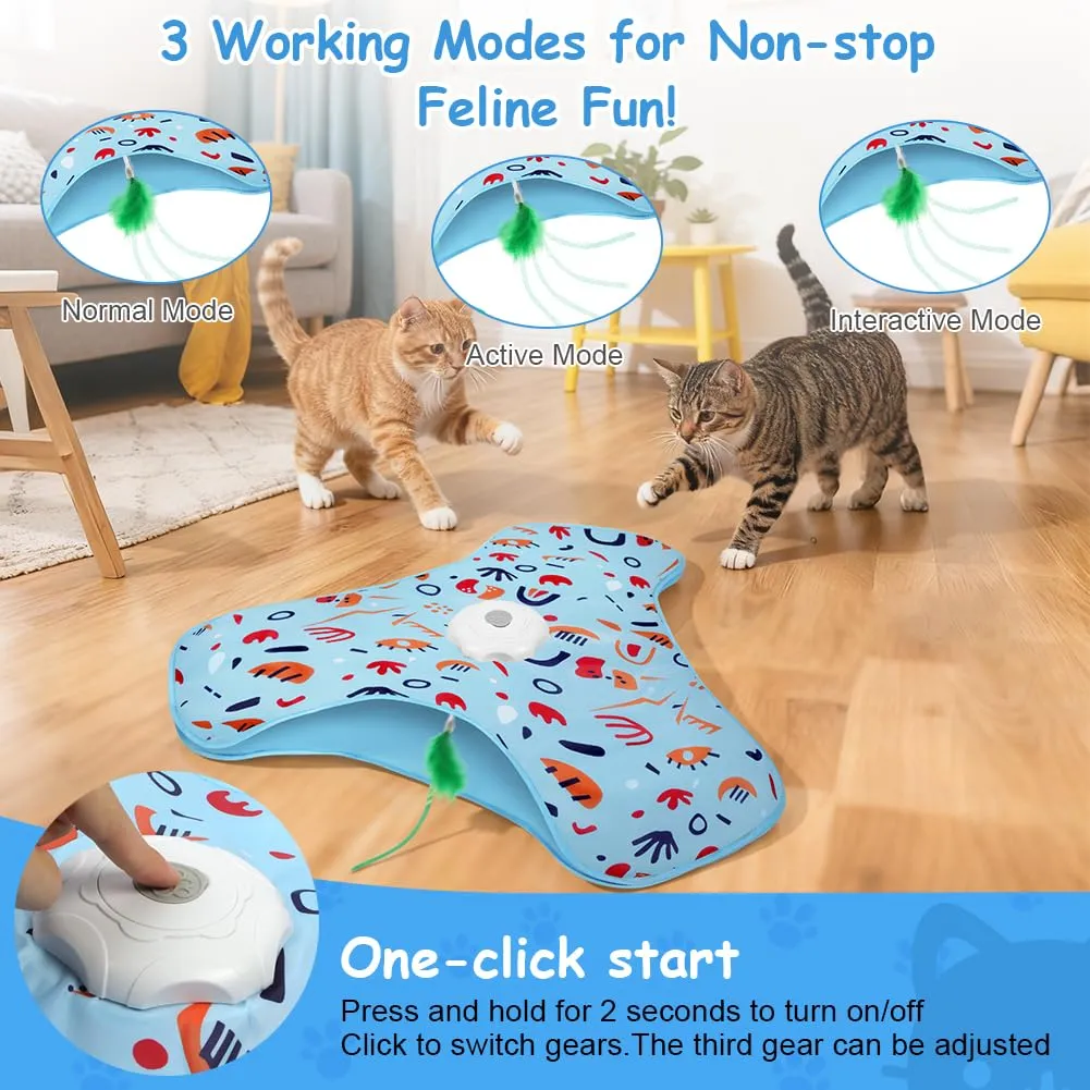 AUYAO Giocattolo Elettrico Interattivo per Gatti con 3 Modalità, Gioco Nascondino con Piume, Ricarica USB, Zampa di Gatto Blu - immagine 4