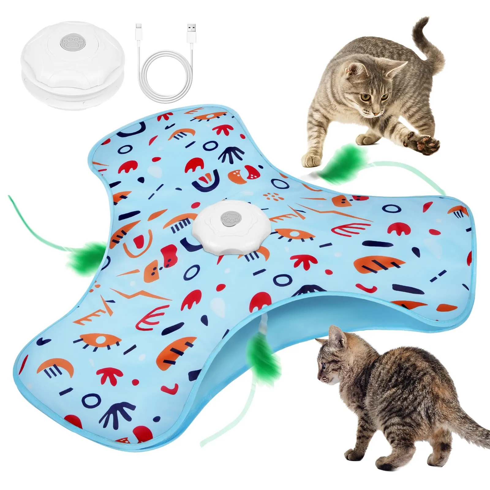 AUYAO Giocattolo Elettrico Interattivo per Gatti con 3 Modalità, Gioco Nascondino con Piume, Ricarica USB, Zampa di Gatto Blu - immagine 8