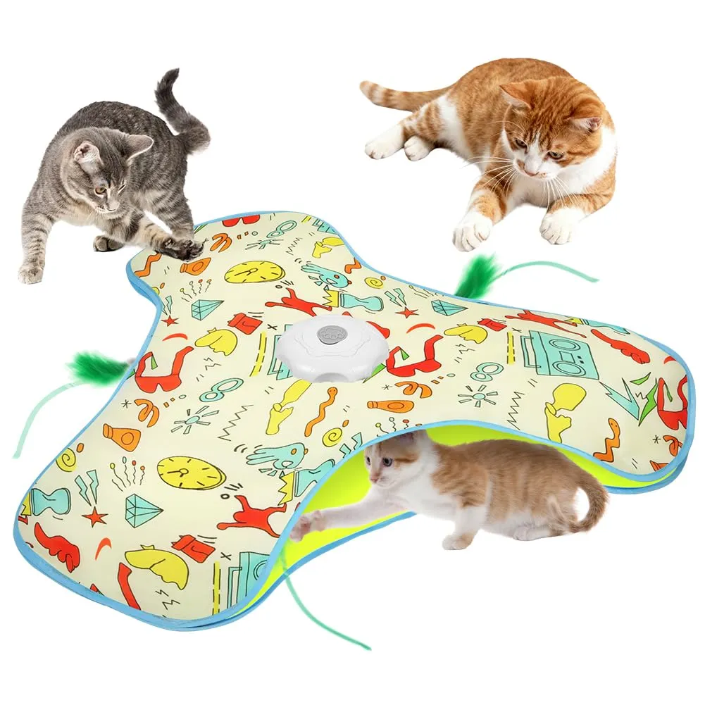 AUYAO Giocattolo Elettrico Interattivo per Gatti con 3 Modalità, Nascondino con Piume, Ricarica USB, Sveglia Gialla - immagine 1