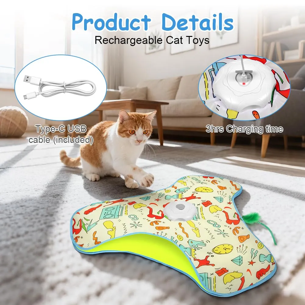 AUYAO Giocattolo Elettrico Interattivo per Gatti con 3 Modalità, Nascondino con Piume, Ricarica USB, Sveglia Gialla - immagine 3