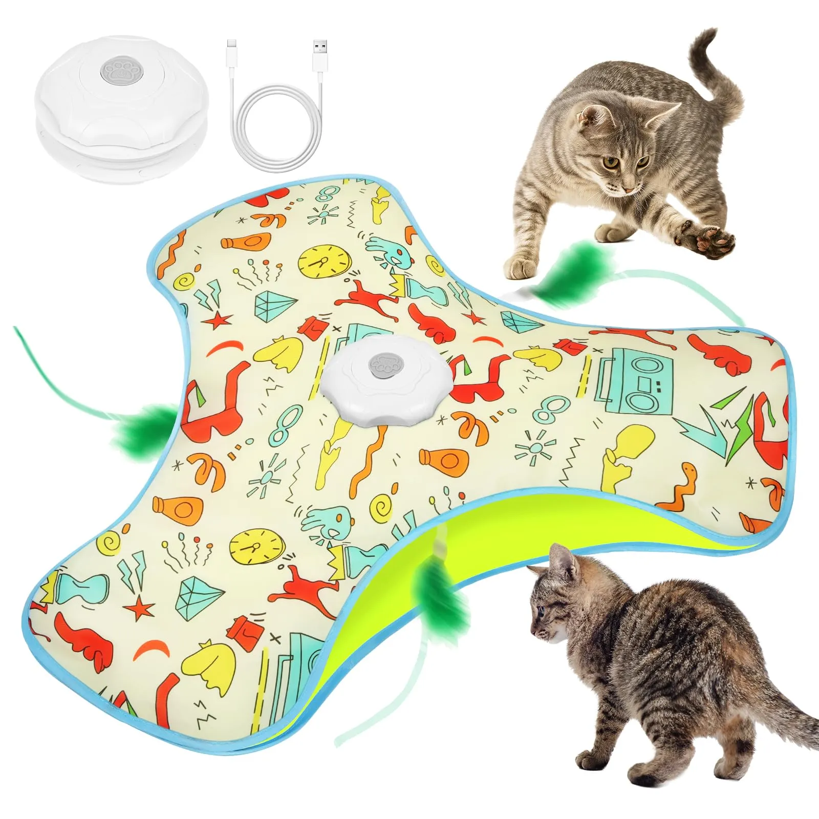 AUYAO Giocattolo Elettrico Interattivo per Gatti con 3 Modalità, Nascondino con Piume, Ricarica USB, Sveglia Gialla - immagine 8