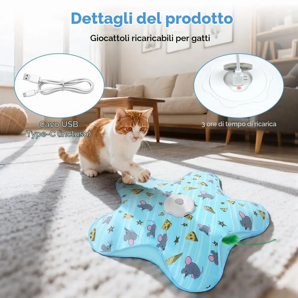 AUYAO Giocattolo Elettrico Interattivo per Gatti, Gioco con Nascondino e Piume, 3 Modalità, Ricarica USB, Cinque Centri-Topo - immagine 5