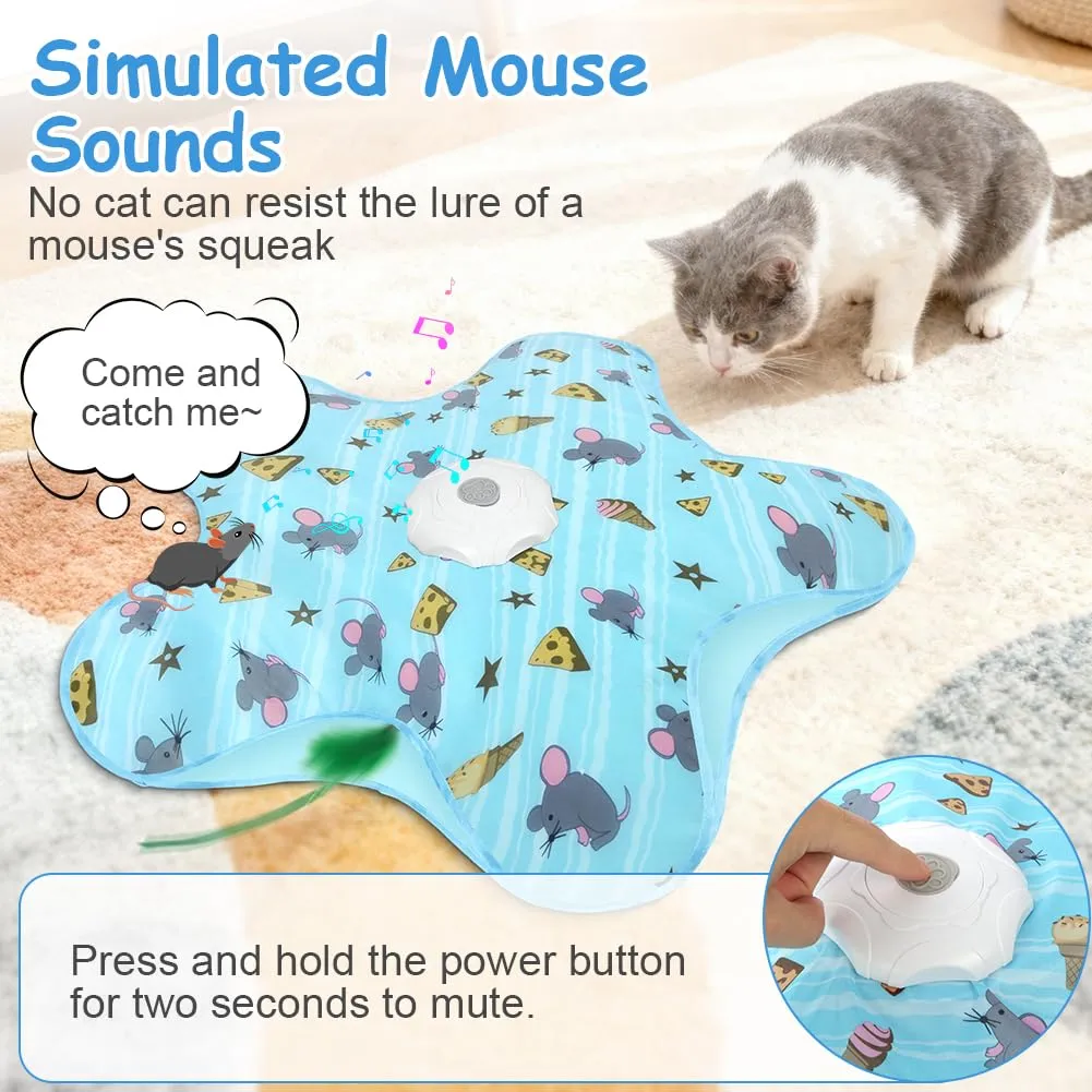 AUYAO Giocattolo Elettrico Interattivo per Gatti, Gioco con Nascondino e Piume, 3 Modalità, Ricarica USB, Cinque Centri-Topo - immagine 7