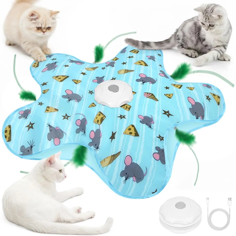 AUYAO Giocattolo Elettrico Interattivo per Gatti, Gioco con Nascondino e Piume, 3 Modalità, Ricarica USB, Cinque Centri-Topo - immagine 9