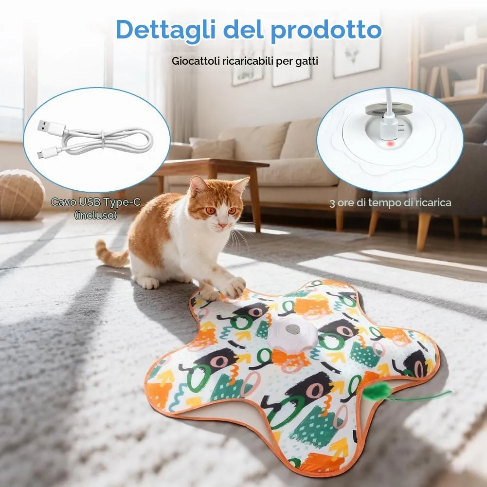 AUYAO Giocattolo Elettrico Interattivo per Gatti, 3 Modalità, Nascondino con Piume, Ricarica USB (Triangolo-Graffiti) - immagine 5