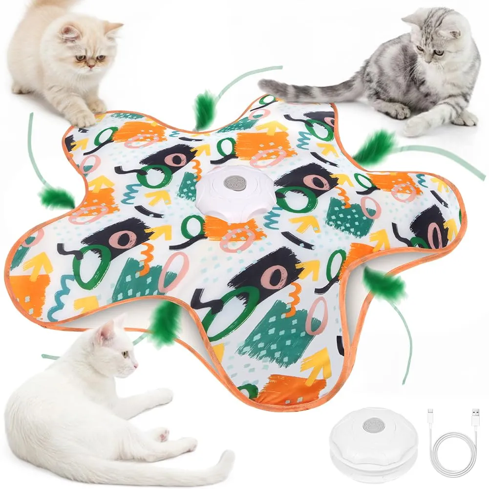 AUYAO Giocattolo Elettrico Interattivo per Gatti, 3 Modalità, Nascondino con Piume, Ricarica USB (Triangolo-Graffiti) - immagine 9
