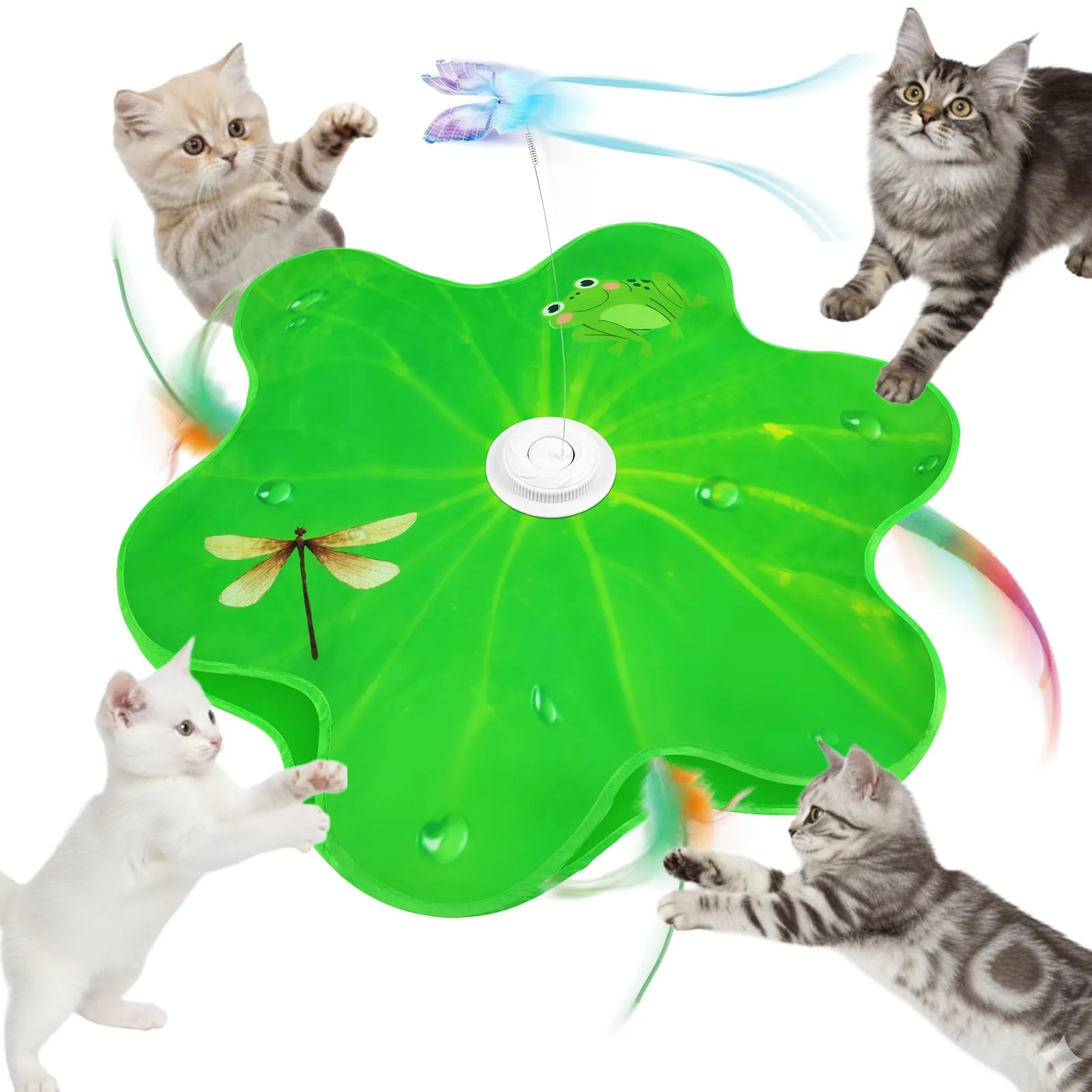 AUYAO Giocattolo Elettrico Interattivo per Gatti con 3 Modalità, Gioco a Nascondino con Piume, Ricarica USB (Foglia di loto-Verde) - immagine 1