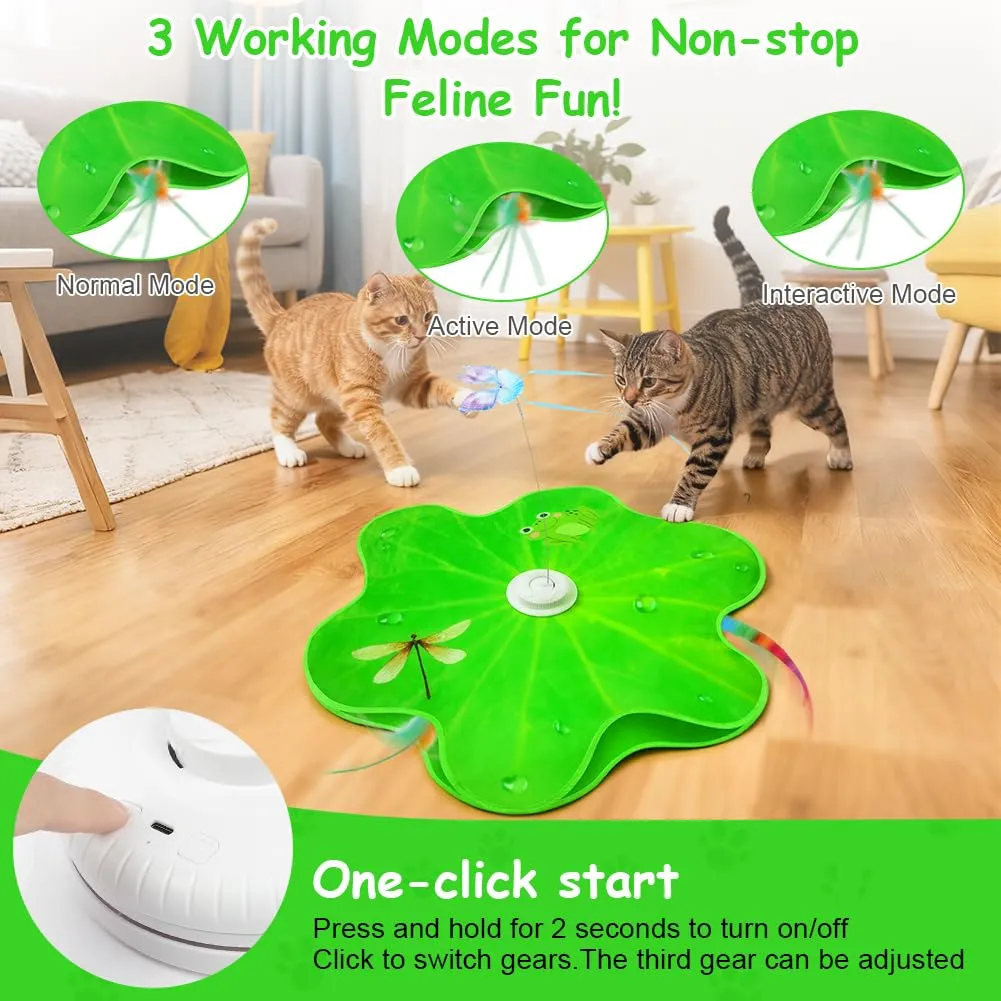 AUYAO Giocattolo Elettrico Interattivo per Gatti con 3 Modalità, Gioco a Nascondino con Piume, Ricarica USB (Foglia di loto-Verde) - immagine 3