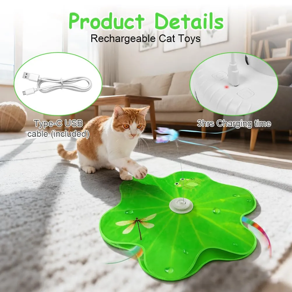 AUYAO Giocattolo Elettrico Interattivo per Gatti con 3 Modalità, Gioco a Nascondino con Piume, Ricarica USB (Foglia di loto-Verde) - immagine 5
