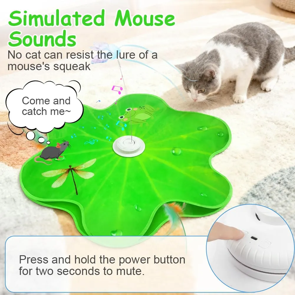 AUYAO Giocattolo Elettrico Interattivo per Gatti con 3 Modalità, Gioco a Nascondino con Piume, Ricarica USB (Foglia di loto-Verde) - immagine 7