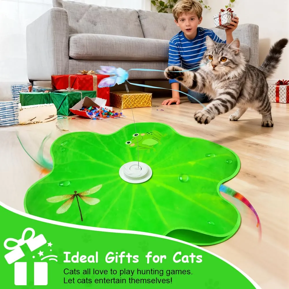 AUYAO Giocattolo Elettrico Interattivo per Gatti con 3 Modalità, Gioco a Nascondino con Piume, Ricarica USB (Foglia di loto-Verde) - immagine 8
