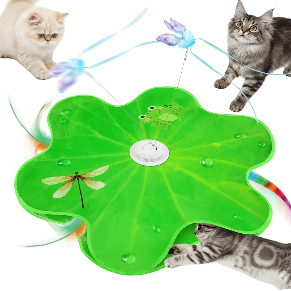 AUYAO Giocattolo Elettrico Interattivo per Gatti con 3 Modalità, Gioco a Nascondino con Piume, Ricarica USB (Foglia di loto-Verde) - immagine 9