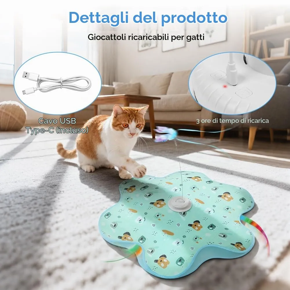AUYAO Giocattolo Elettrico Interattivo per Gatti con 3 modalità, Gioco Nascondino con Piume, Ricarica USB (Topo + Farfalla) - immagine 5