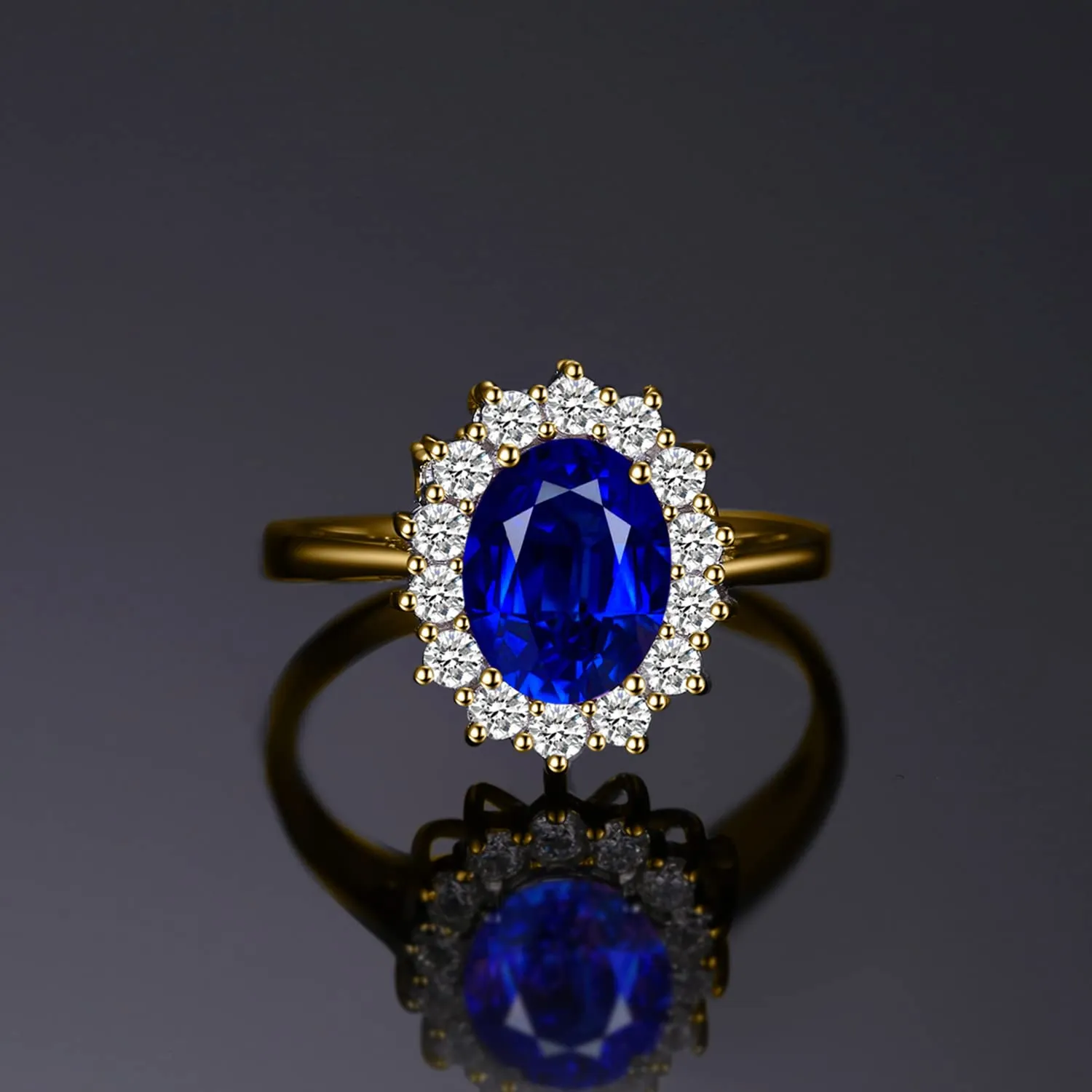 JewelryPalace Anello Halo in Argento 925 con Zaffiro Blu Creato e Zirconi - immagine 2