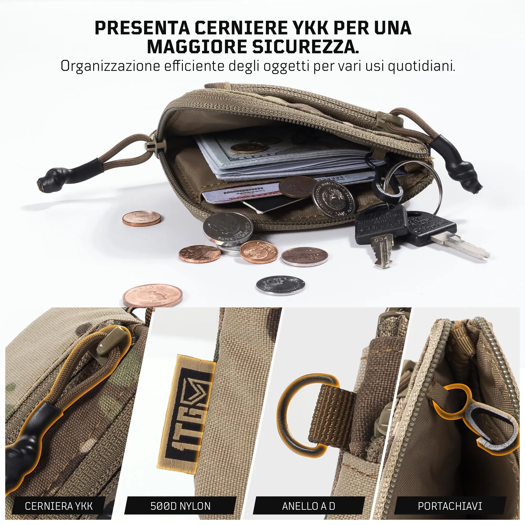 1TG Tactical Portamonete Minimalista in Nylon 500D con Cerniera YKK - immagine 2
