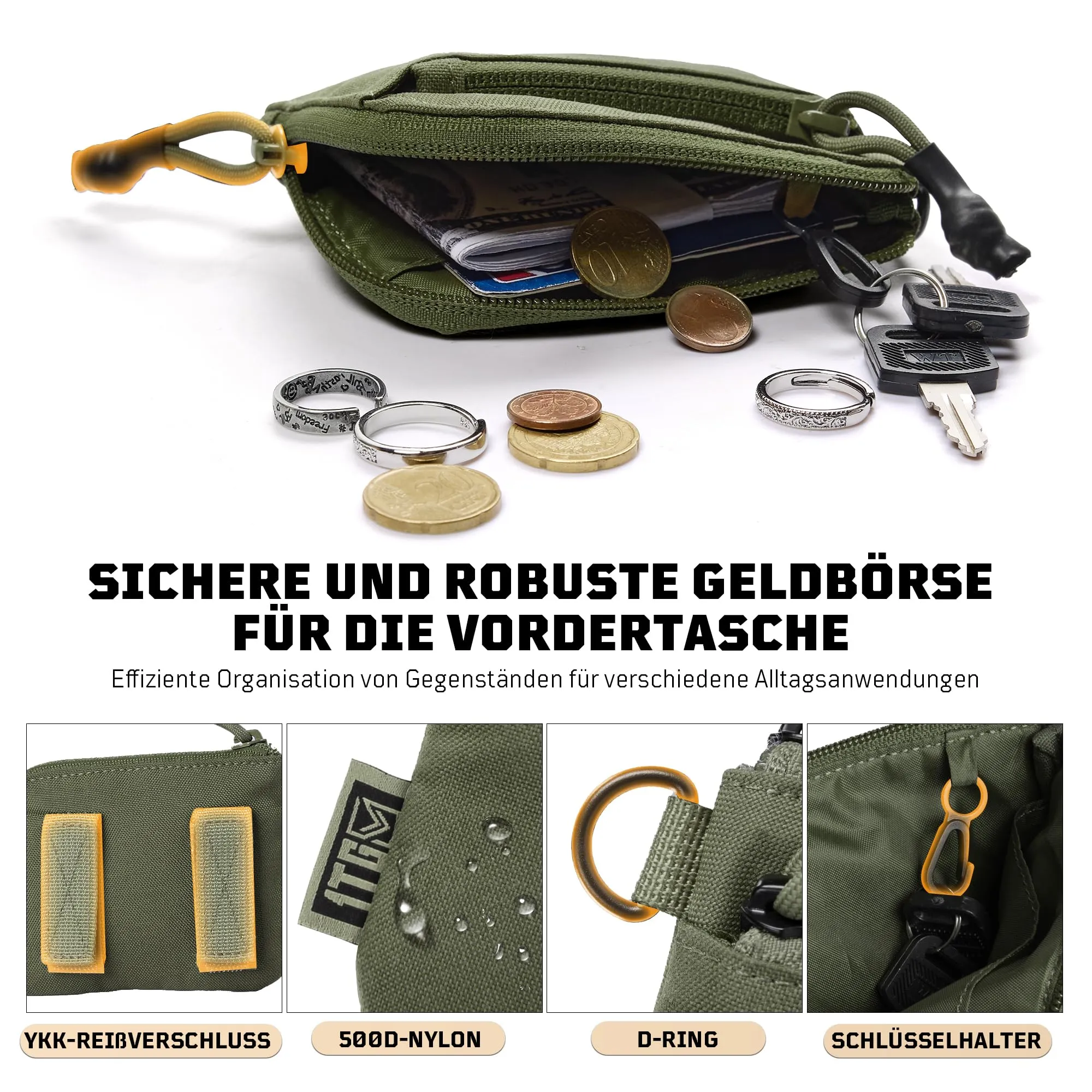1TG Tactical Portamonete Minimalista in Nylon 500D con Cerniera YKK - Ranger Verde - immagine 2