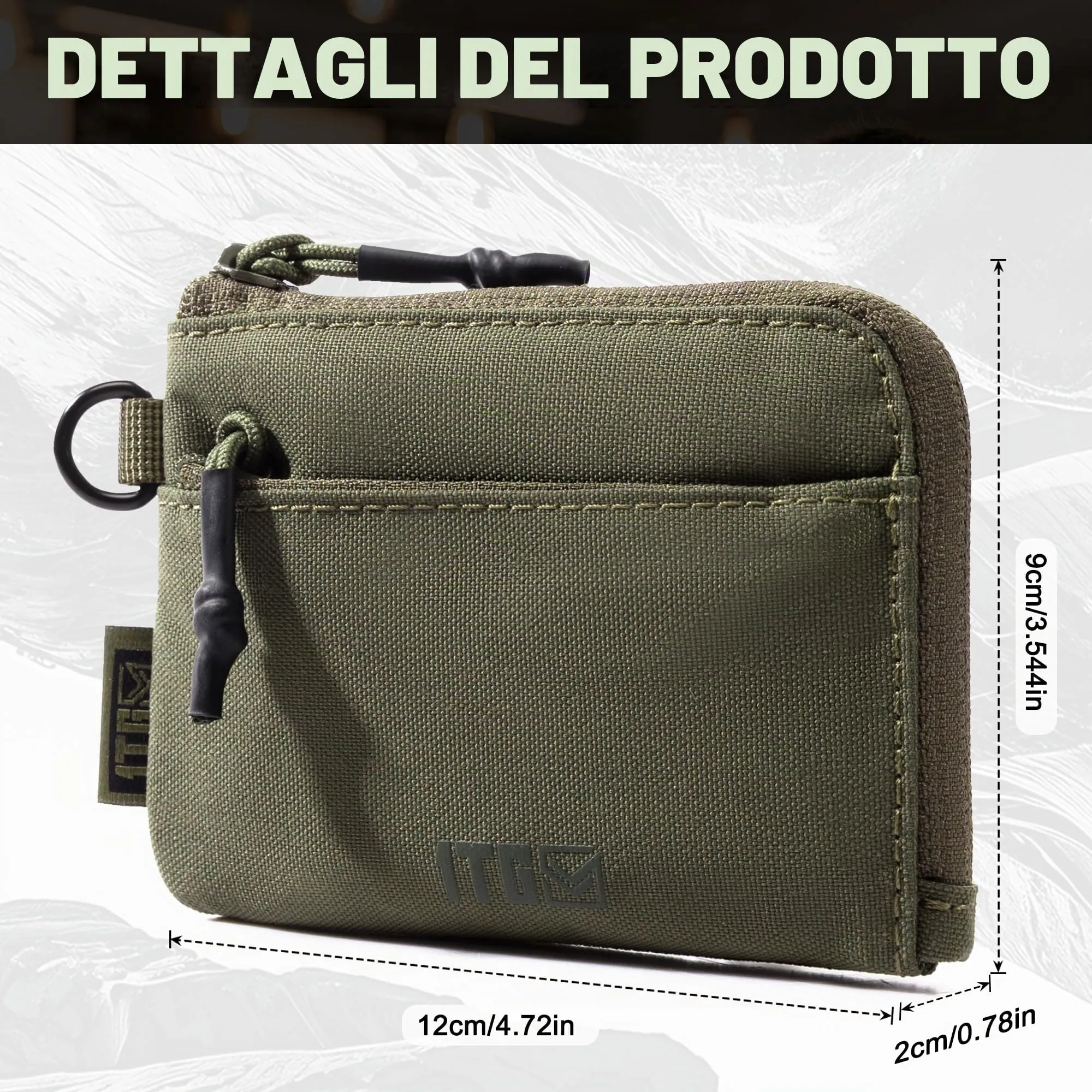 1TG Tactical Portamonete Minimalista in Nylon 500D con Cerniera YKK - Ranger Verde - immagine 3