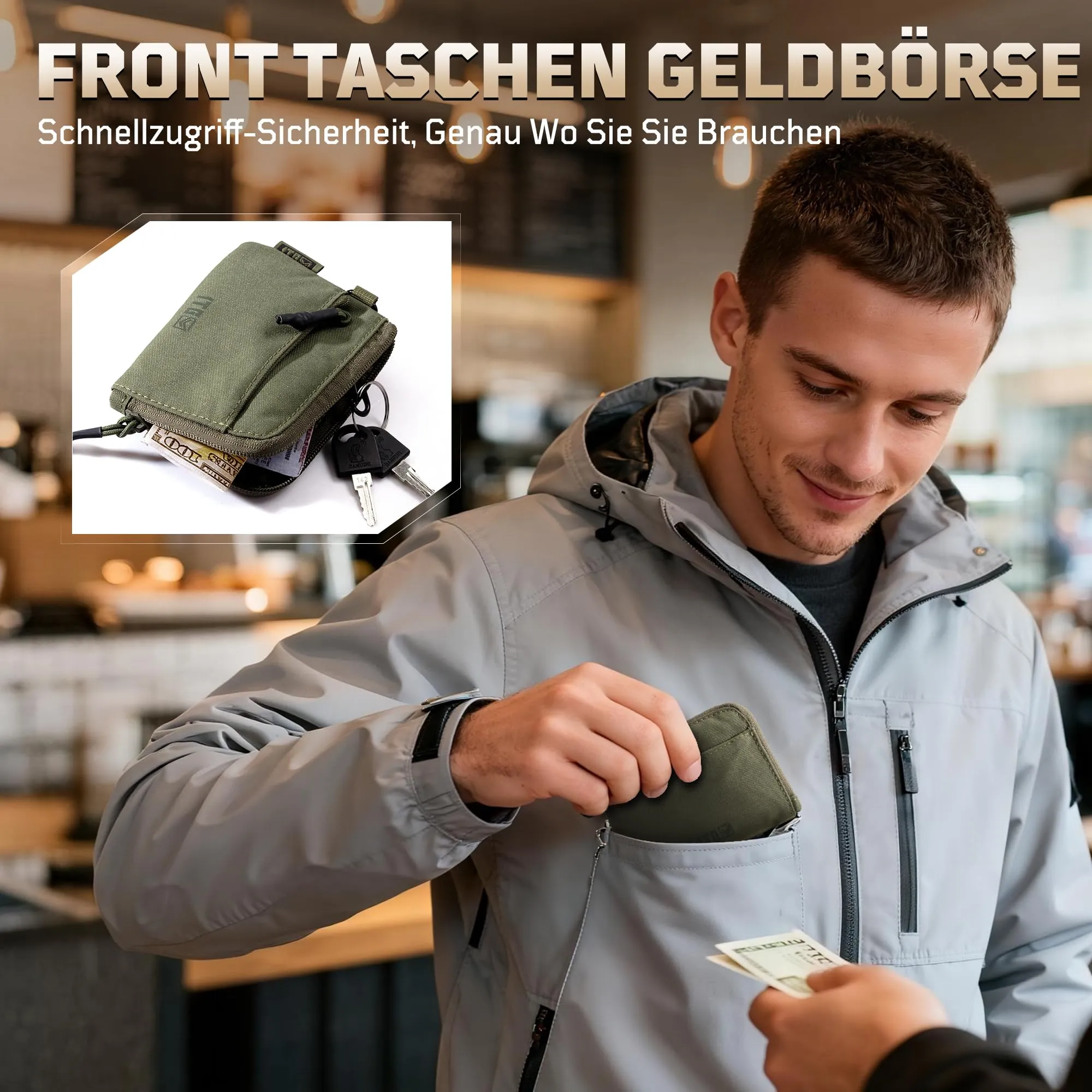 1TG Tactical Portamonete Minimalista in Nylon 500D con Cerniera YKK - Ranger Verde - immagine 6
