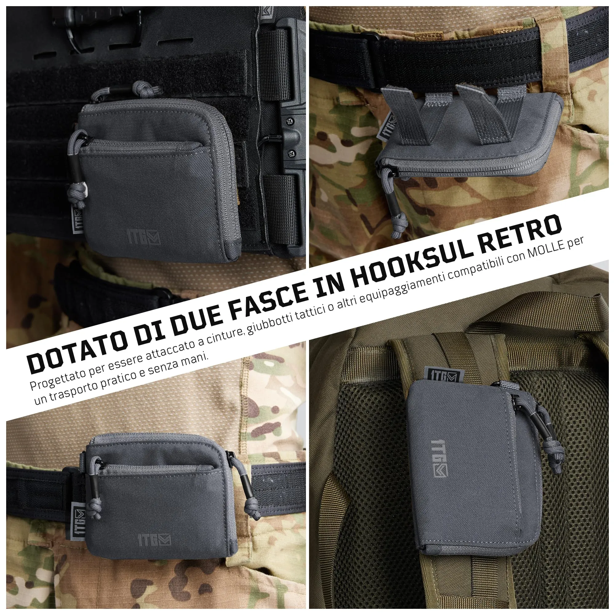 1TG Tactical Portafoglio Minimalista in Nylon 500D con Cerniera YKK - Grigio - immagine 3