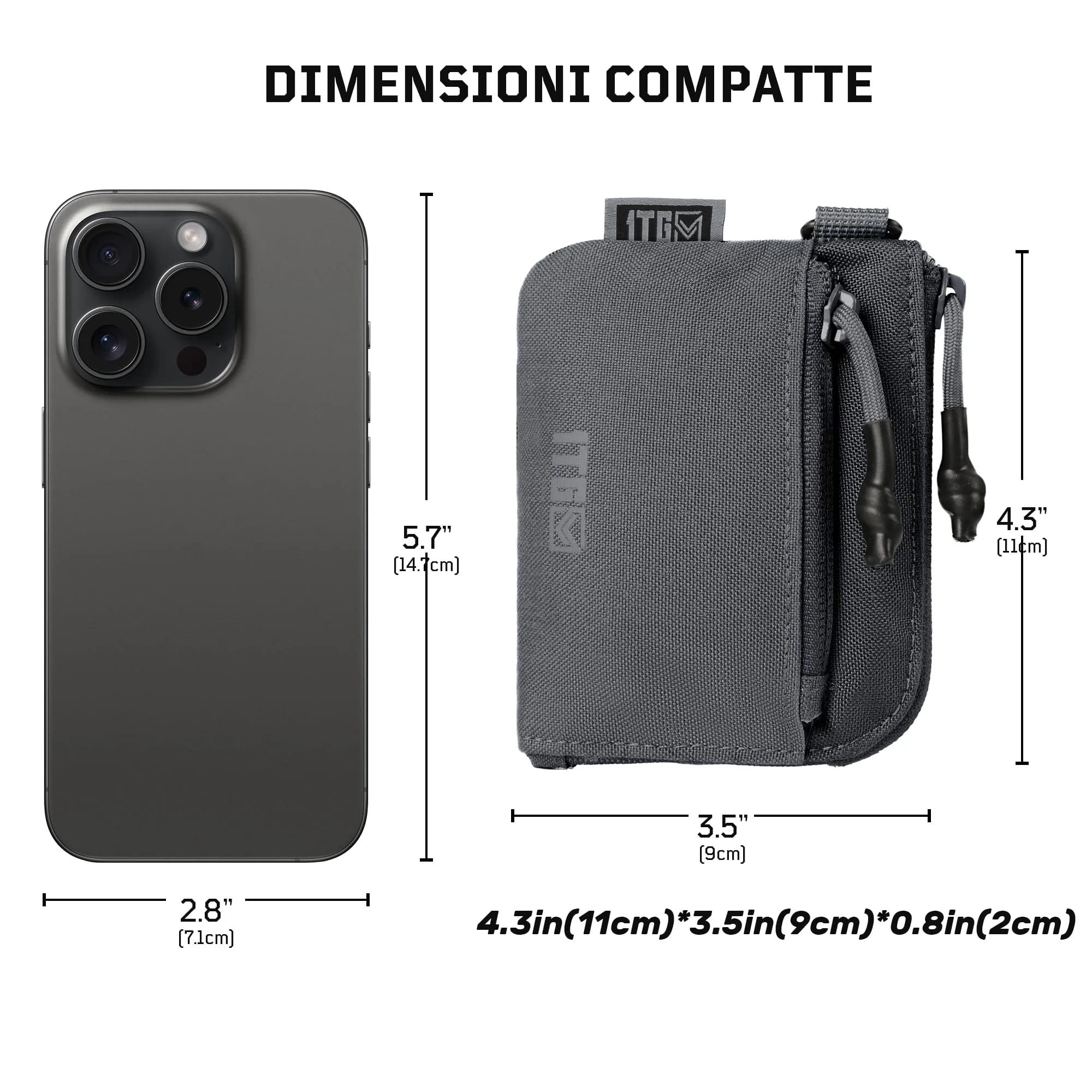 1TG Tactical Portafoglio Minimalista in Nylon 500D con Cerniera YKK - Grigio - immagine 4