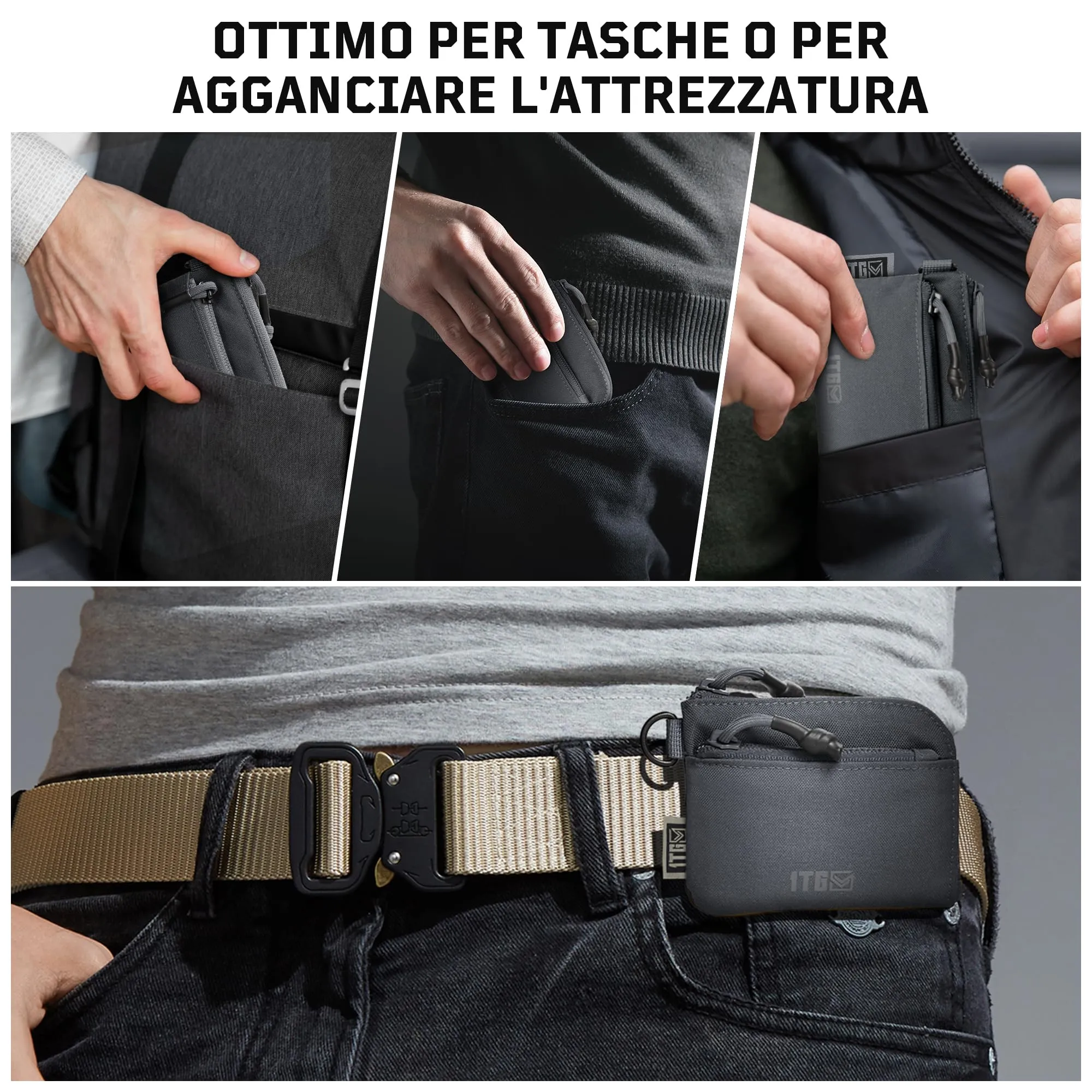 1TG Tactical Portafoglio Minimalista in Nylon 500D con Cerniera YKK - Grigio - immagine 5