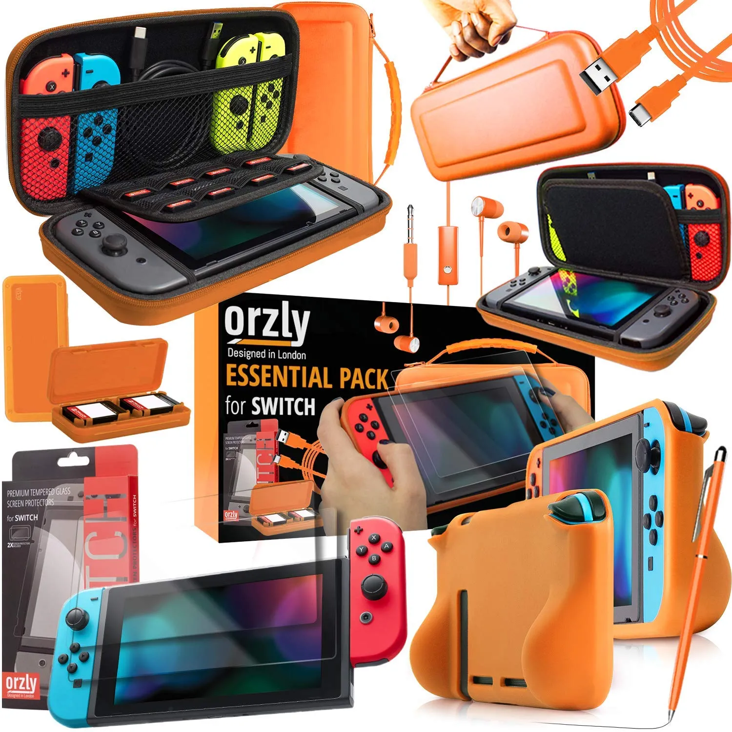 Orzly Kit di Accessori per Nintendo Switch - Arancione - immagine 1