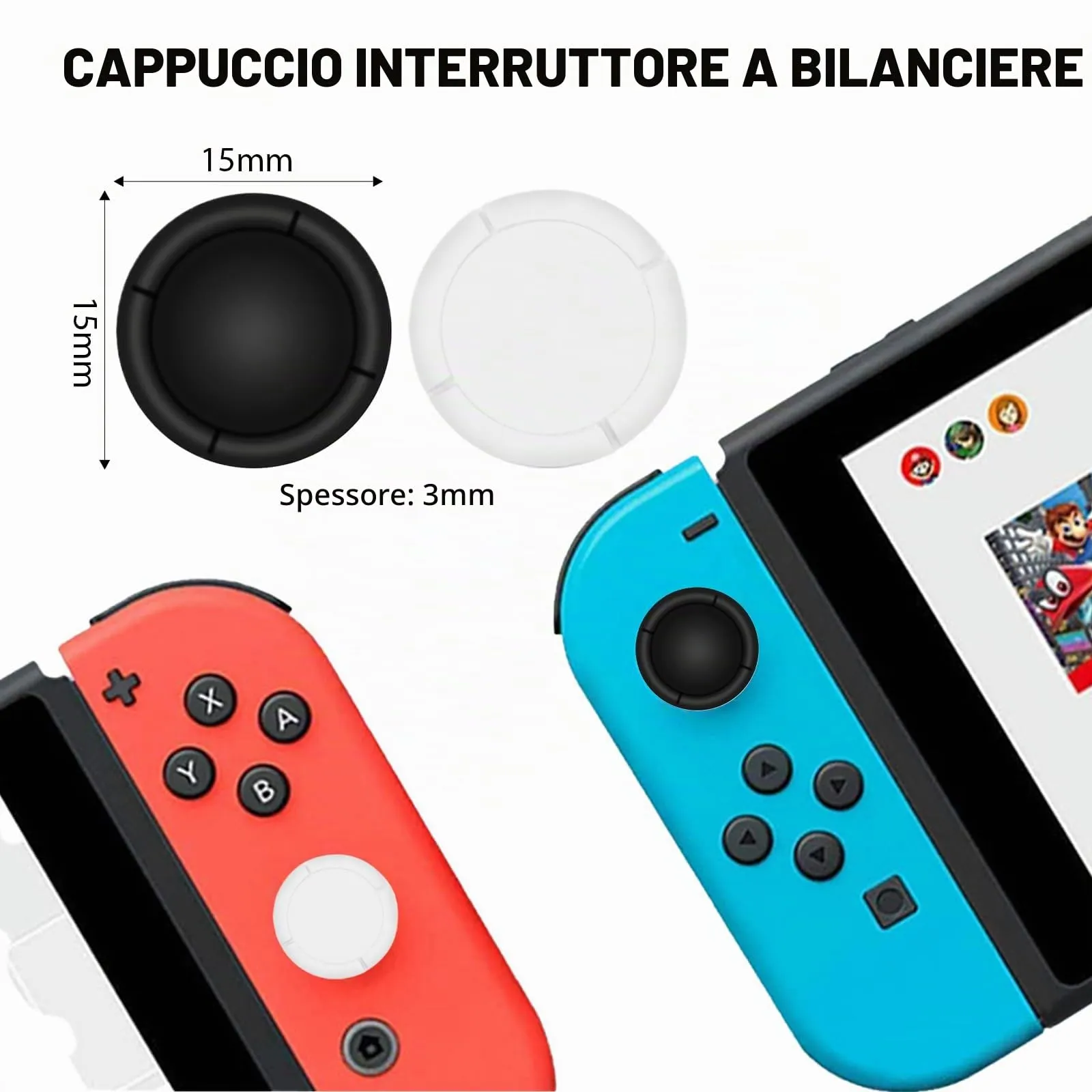 ZEPIQOR Copri Levette Analogiche in Silicone per Nintendo Switch, Switch OLED, Switch Lite (10 Pezzi - 6 Nero, 4 Bianco) - immagine 2