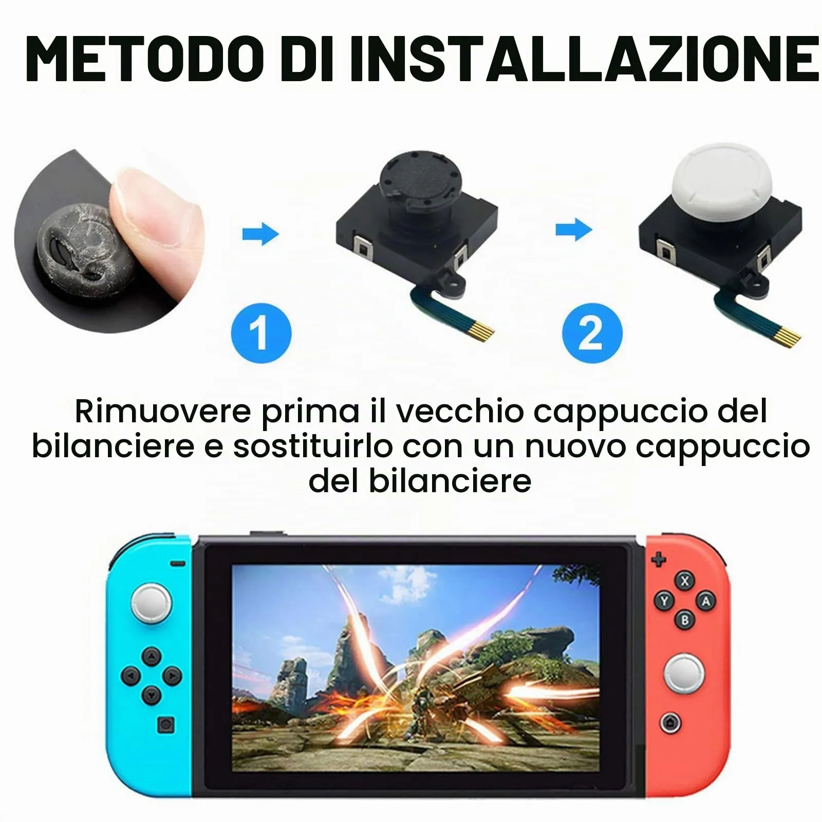 ZEPIQOR Copri Levette Analogiche in Silicone per Nintendo Switch, Switch OLED, Switch Lite (10 Pezzi - 6 Nero, 4 Bianco) - immagine 3