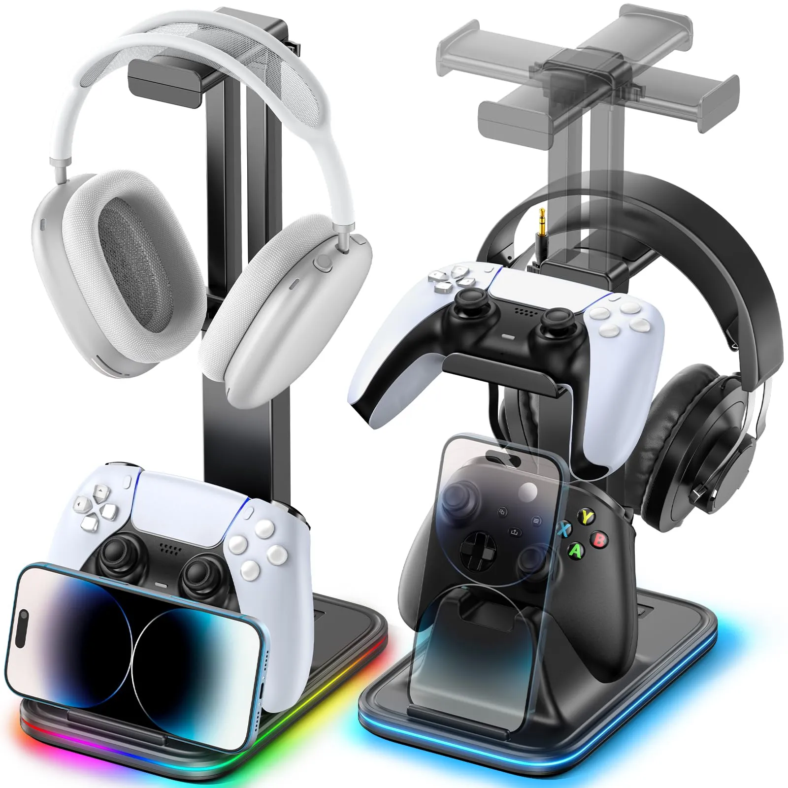 OIVO VGA DESIGN Supporto Cuffie e Joystick da Scrivania Regolabile in Altezza con Supporto per Cellulare e Dual Controller, Versione RGB - immagine 1