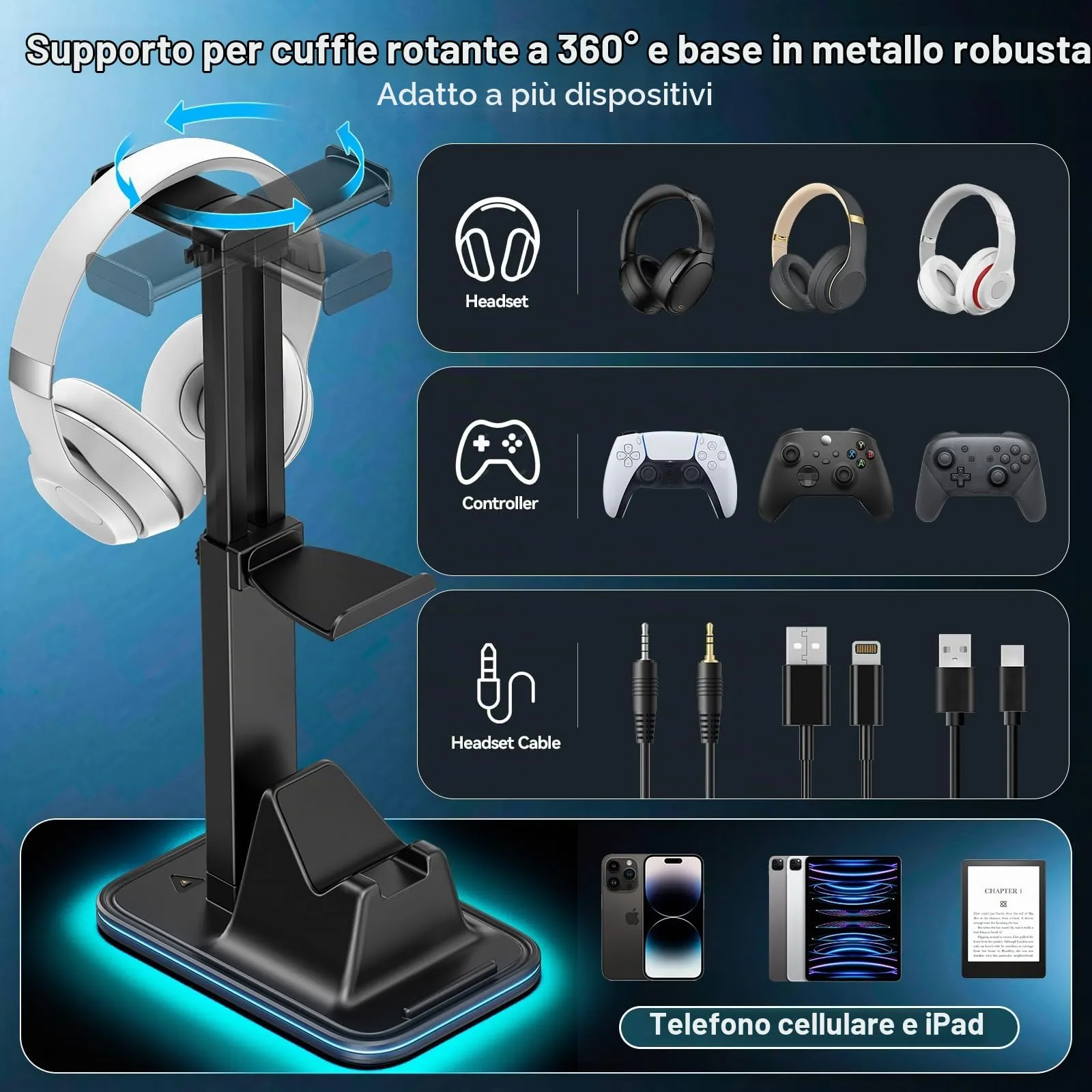 OIVO VGA DESIGN Supporto Cuffie e Joystick da Scrivania Regolabile in Altezza con Supporto per Cellulare e Dual Controller, Versione RGB - immagine 2