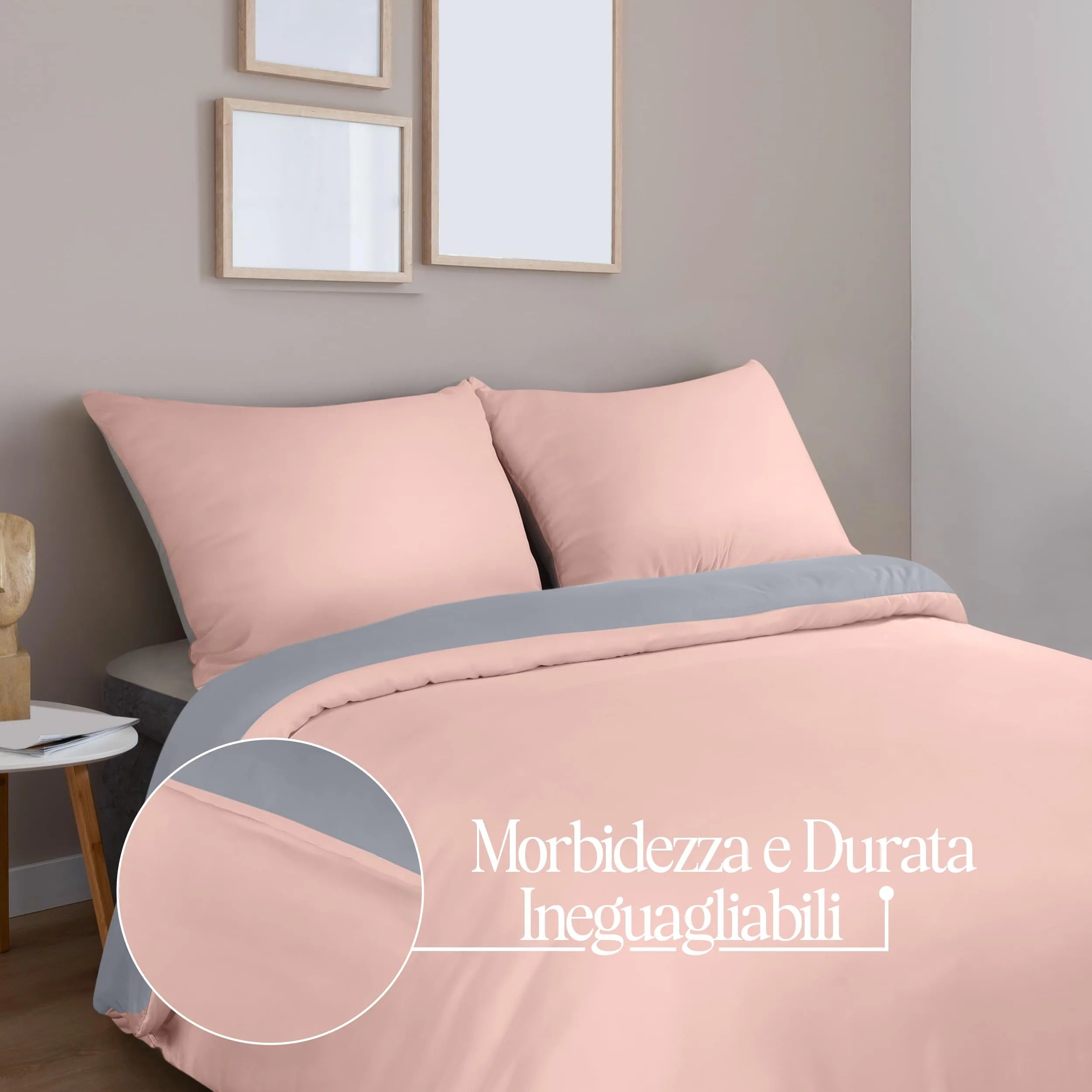 Utopia Bedding Copripiumino King Size in Microfibra, 230x220cm con Federe 50x75cm - Grigio/Rosa - immagine 4