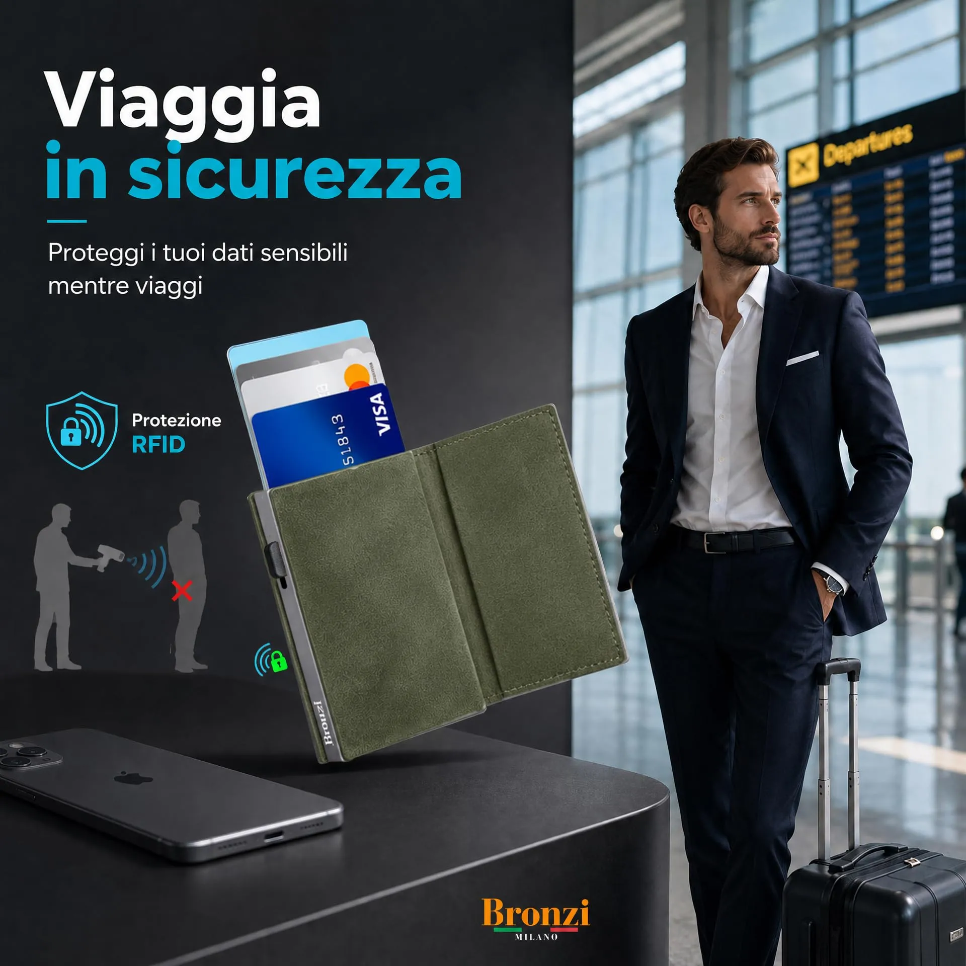Bronzi Portafoglio Uomo Slim Revelation Verde Oliva Vellutato - immagine 4
