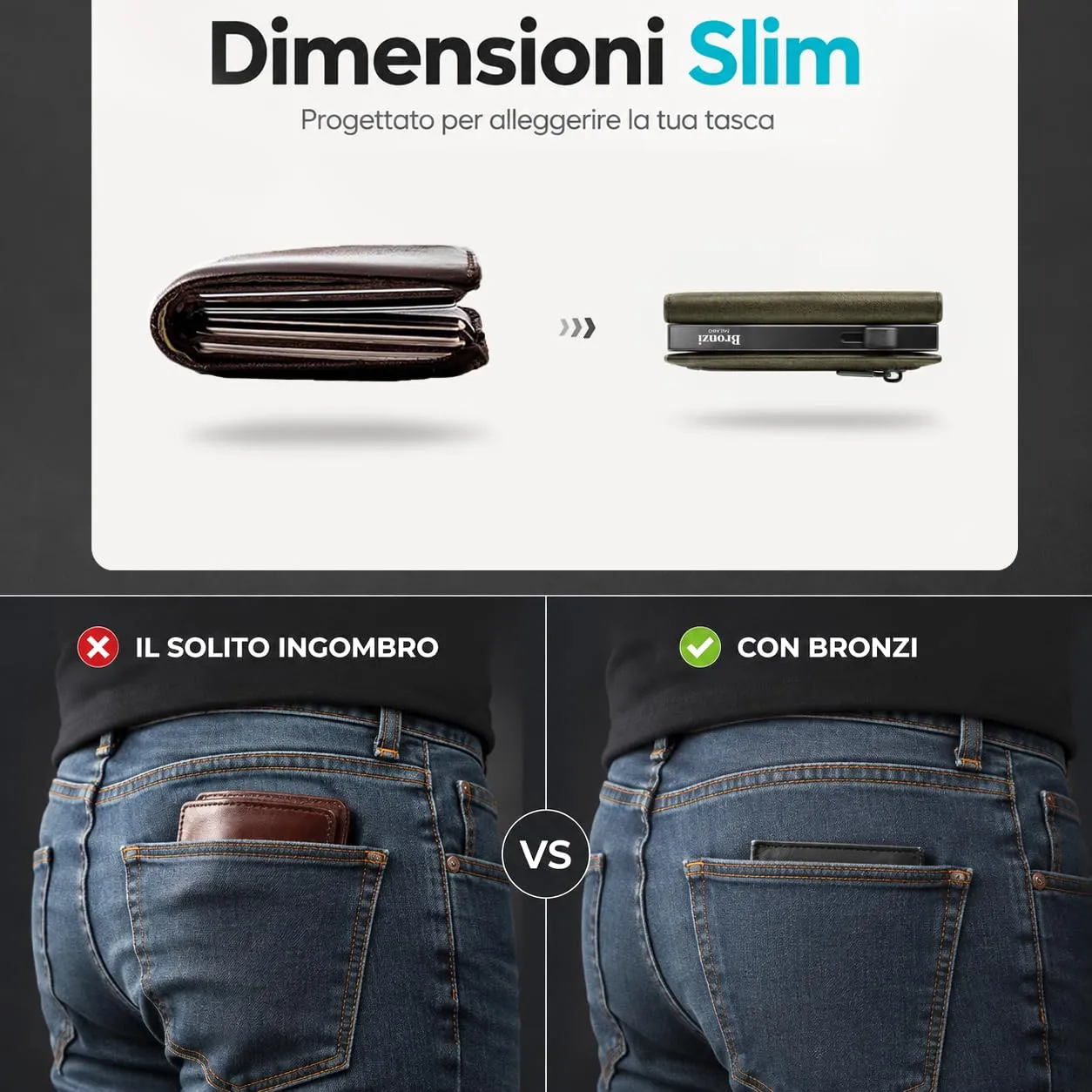 Bronzi Portafoglio Uomo Slim Revelation Verde Oliva Vellutato - immagine 5
