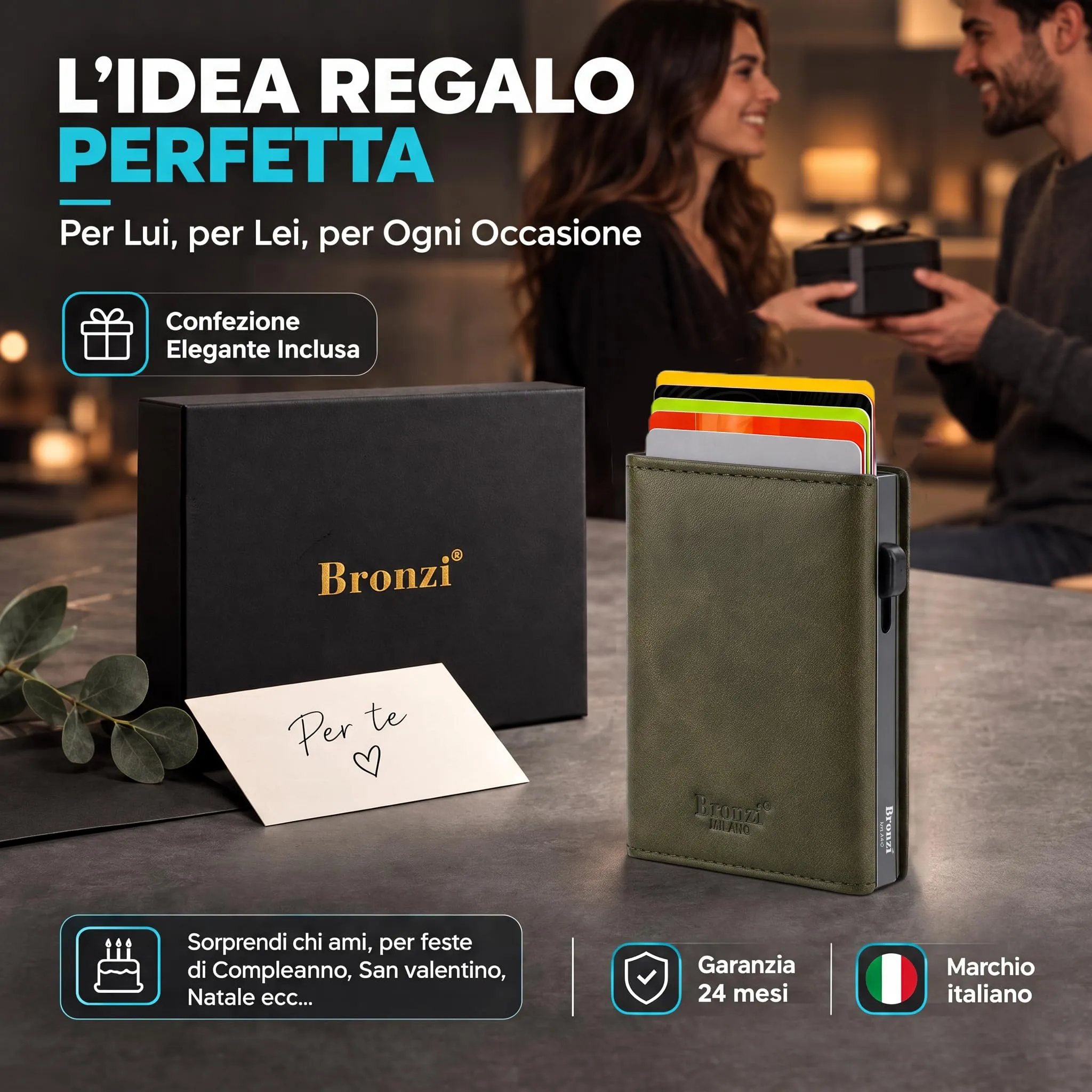 Bronzi Portafoglio Uomo Slim Revelation Verde Oliva Vellutato - immagine 7