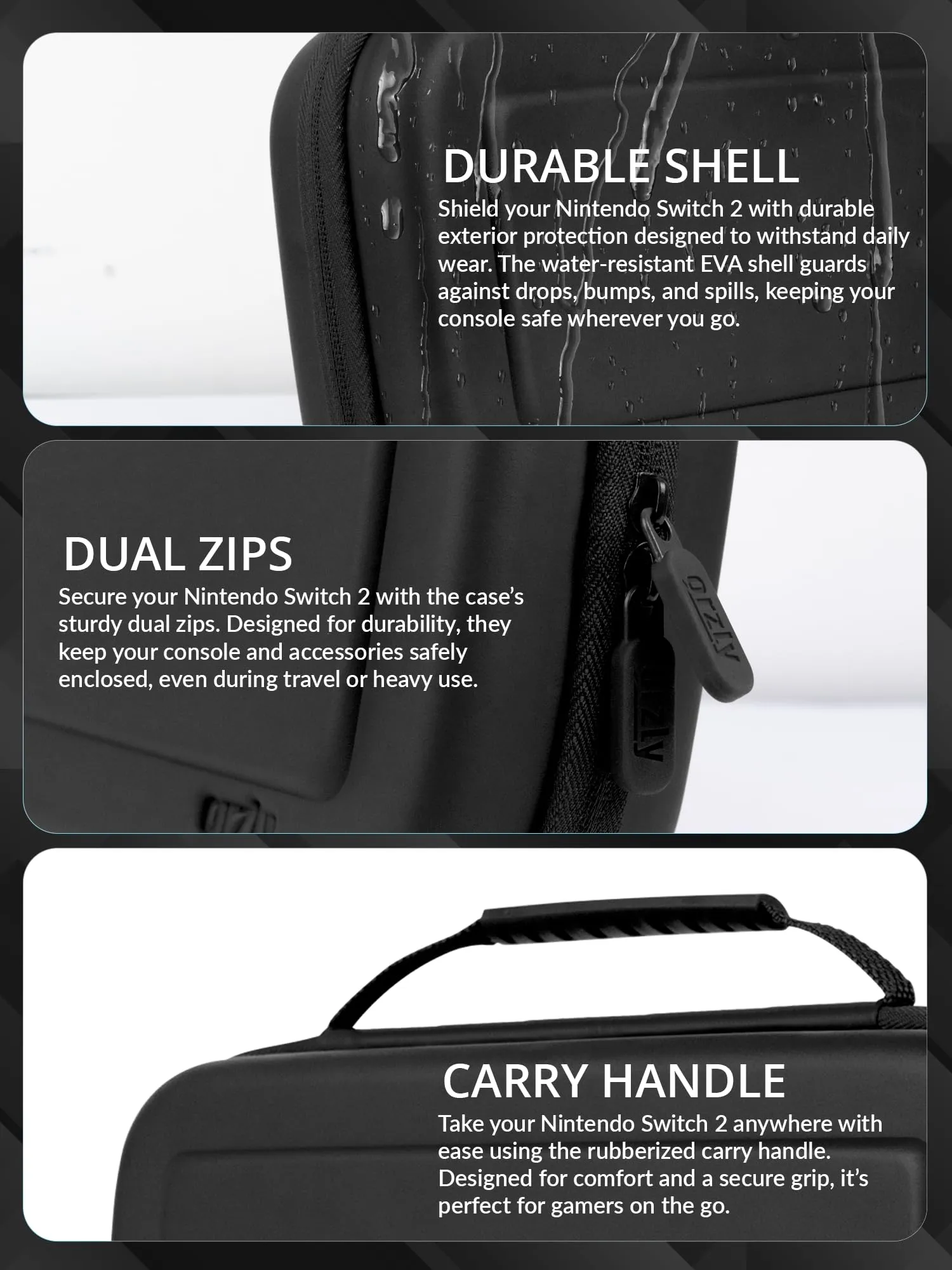 Orzly Accessori per Nintendo Switch e Switch OLED - Custodia, Pellicola Protettiva, Cavo di Ricarica, Porta Giochi e Impugnatura Comfort - immagine 4