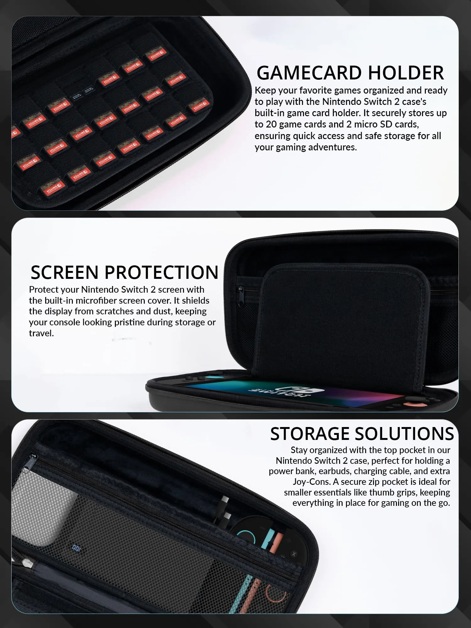Orzly Accessori per Nintendo Switch e Switch OLED - Custodia, Pellicola Protettiva, Cavo di Ricarica, Porta Giochi e Impugnatura Comfort - immagine 5