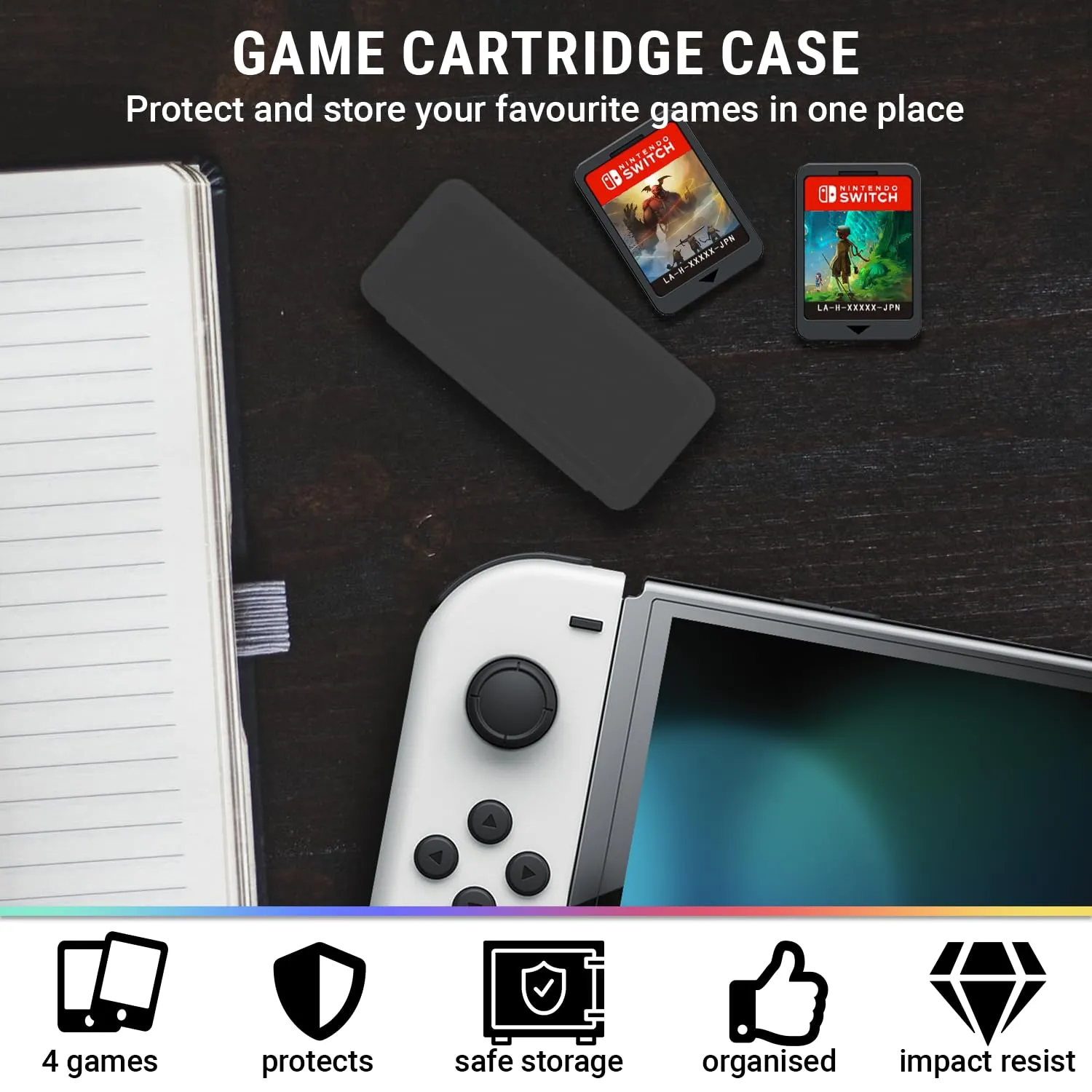 Orzly Accessori per Nintendo Switch e Switch OLED - Custodia, Pellicola Protettiva, Cavo di Ricarica, Porta Giochi e Impugnatura Comfort - immagine 6