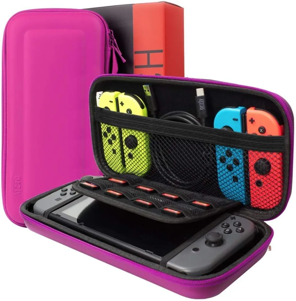 Orzly Accessori per Nintendo Switch - Rosa (Custodia, Copertura Giochi, Pellicola Protettiva, Grip Case, Cavo USB, Cuffie) - immagine 2