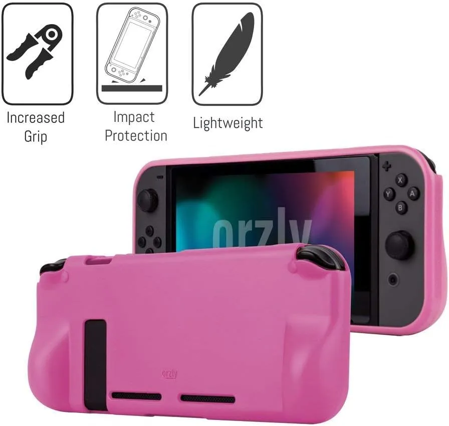 Orzly Accessori per Nintendo Switch - Rosa (Custodia, Copertura Giochi, Pellicola Protettiva, Grip Case, Cavo USB, Cuffie) - immagine 4